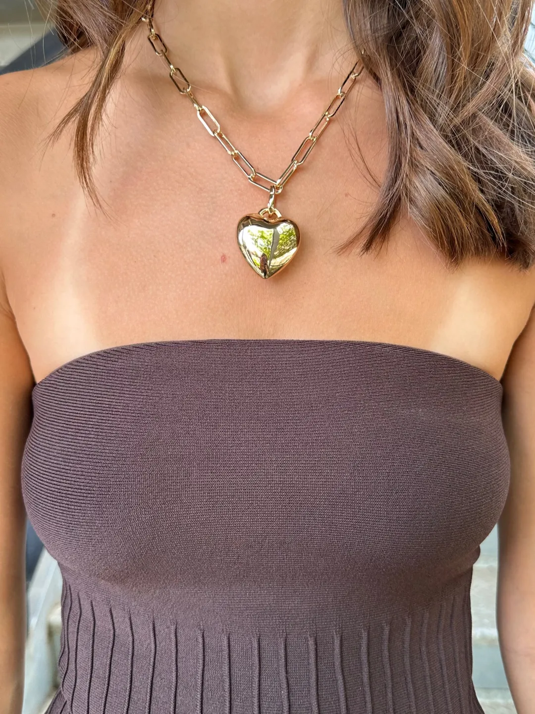 Aurelie Puffy Heart Link Necklace