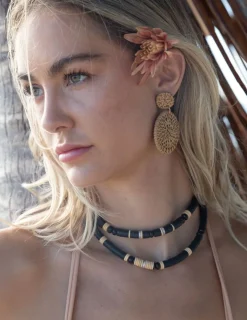 Black Bead Agate Puka Necklace