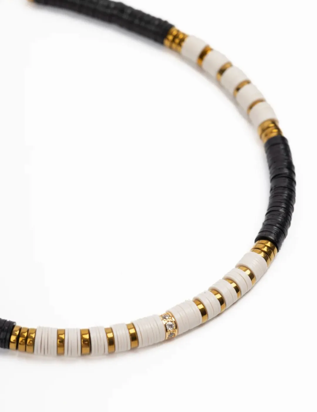 Black/Cream Pave Puka Necklace