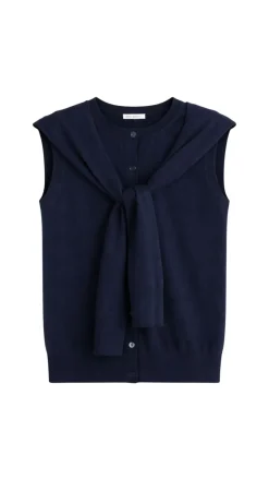 Button Front Vest With Tie
