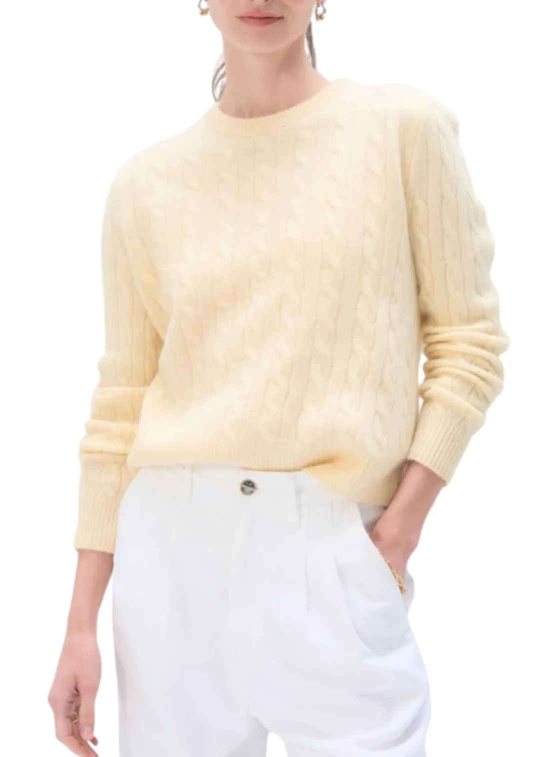 Cashmere Varsity Cable Crew