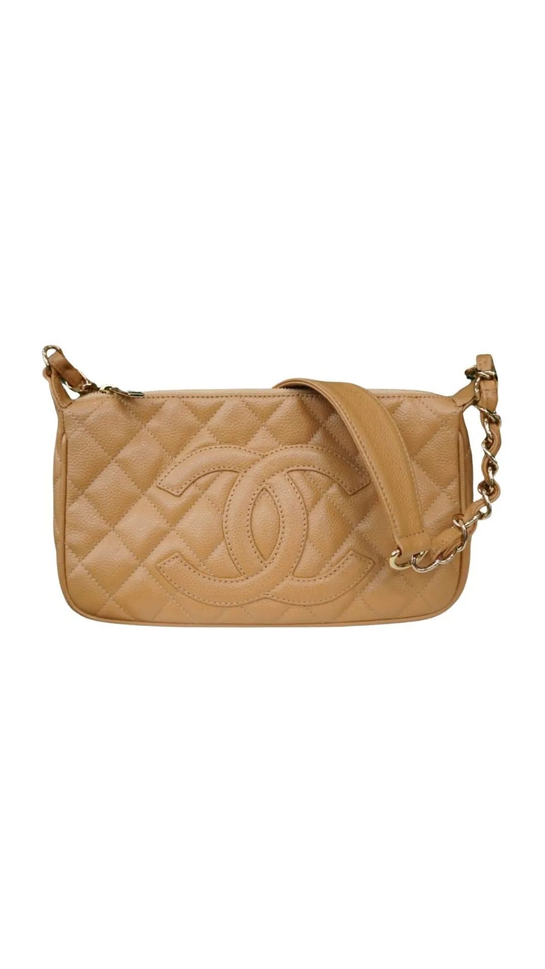 Chanel Caviar Quilted Pochette/Dark Beige