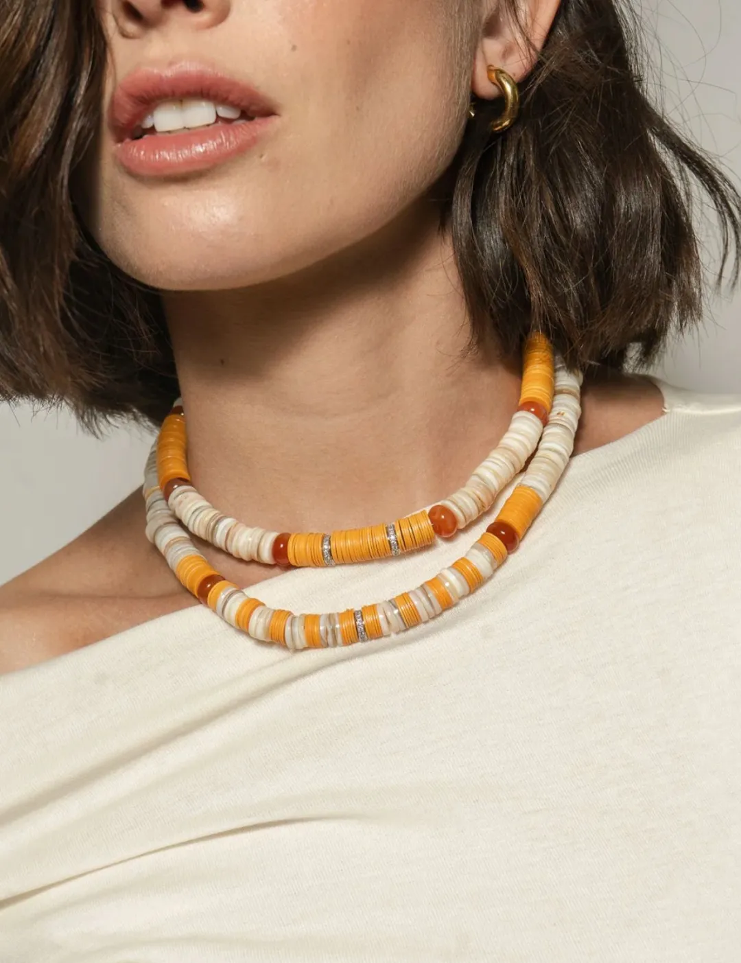 Cream Orange Seashell Puka Necklace