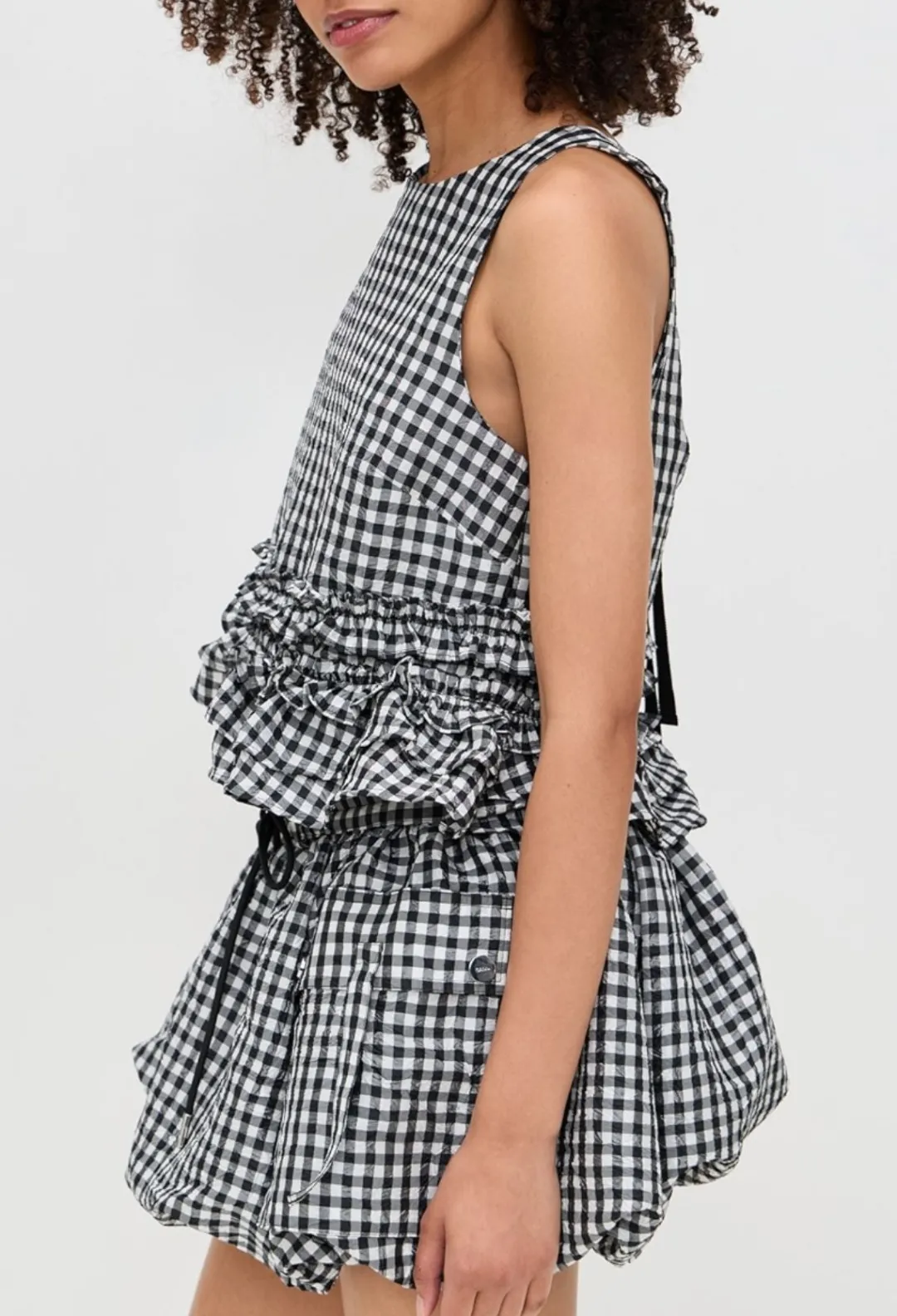 Crinkled Taffeta Frill Top