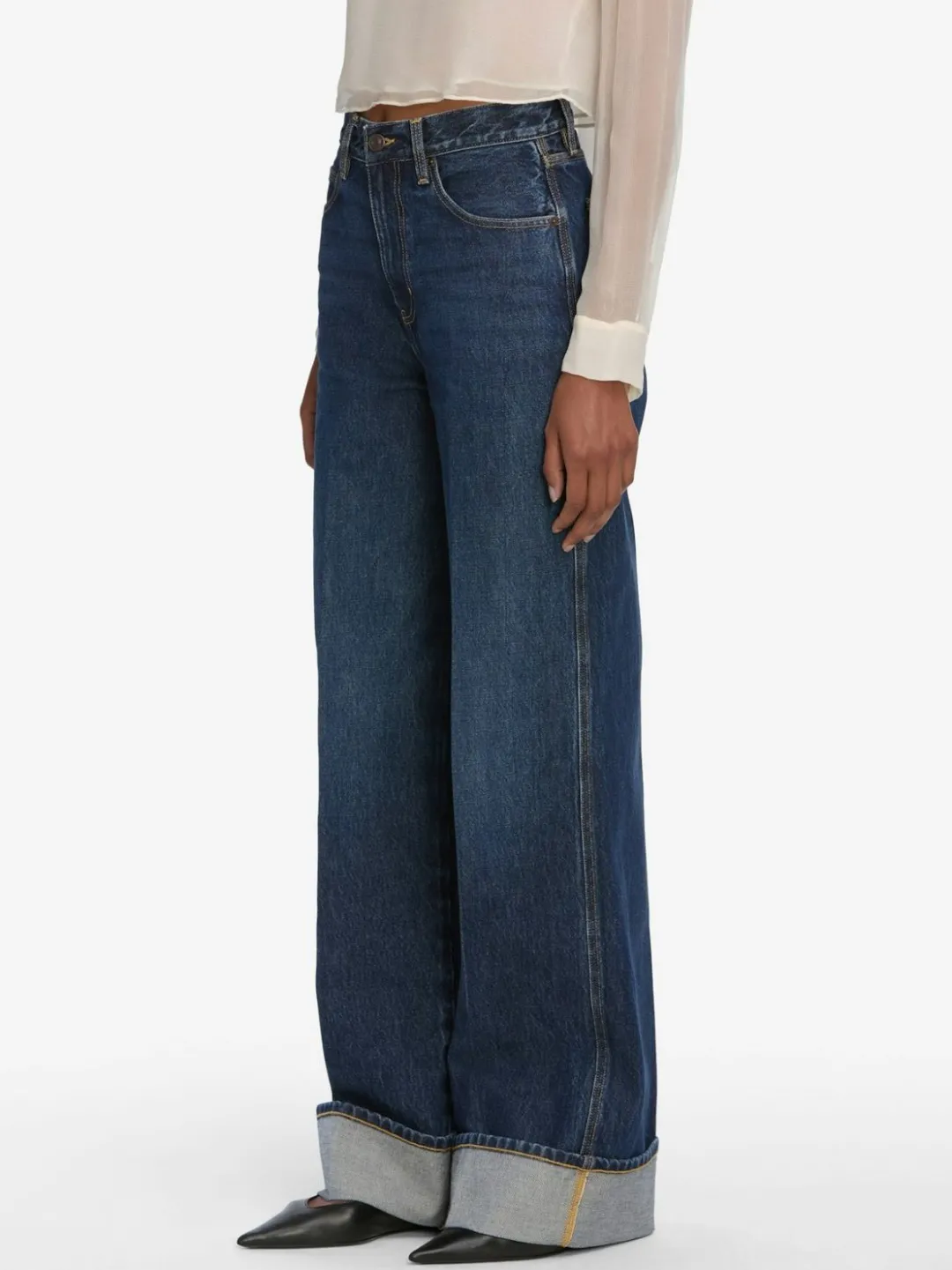 Cuffed Wide Leg Jeans in Spencer