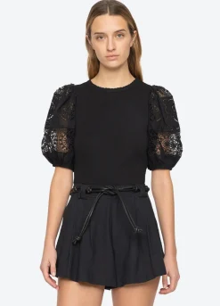 Dahlia Eyelet Combo Sleeve Tee
