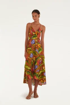 Florart Brown Midi Wrap Dress