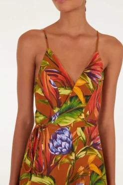 Florart Brown Midi Wrap Dress