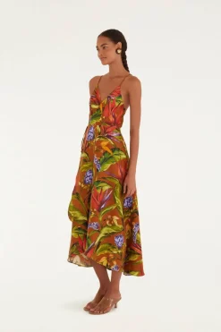 Florart Brown Midi Wrap Dress