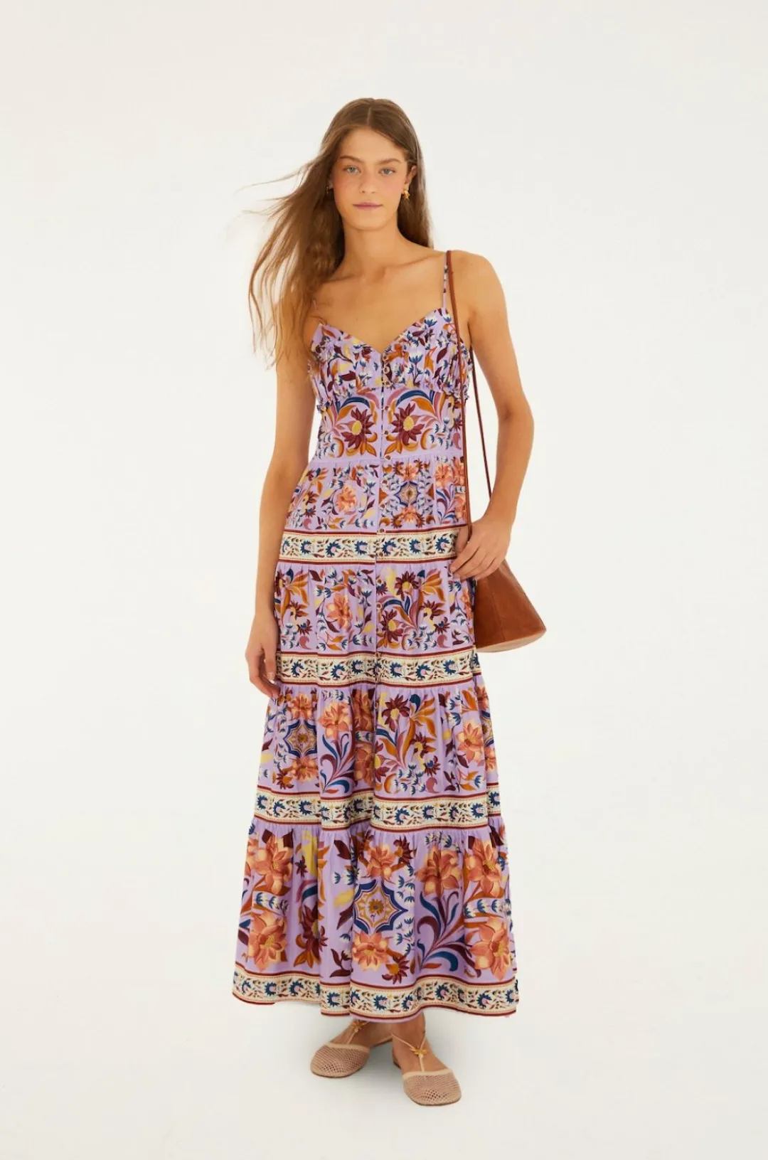 Flower Tiles Tiered Maxi Dress