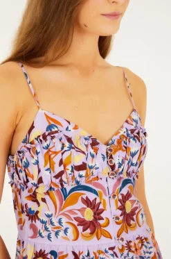 Flower Tiles Tiered Maxi Dress