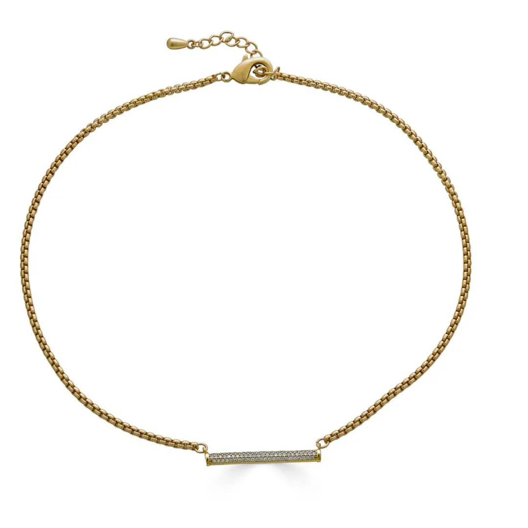 Gold Pave Bar Necklace