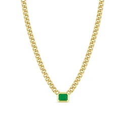 14k Curb Chain Emerald Necklace