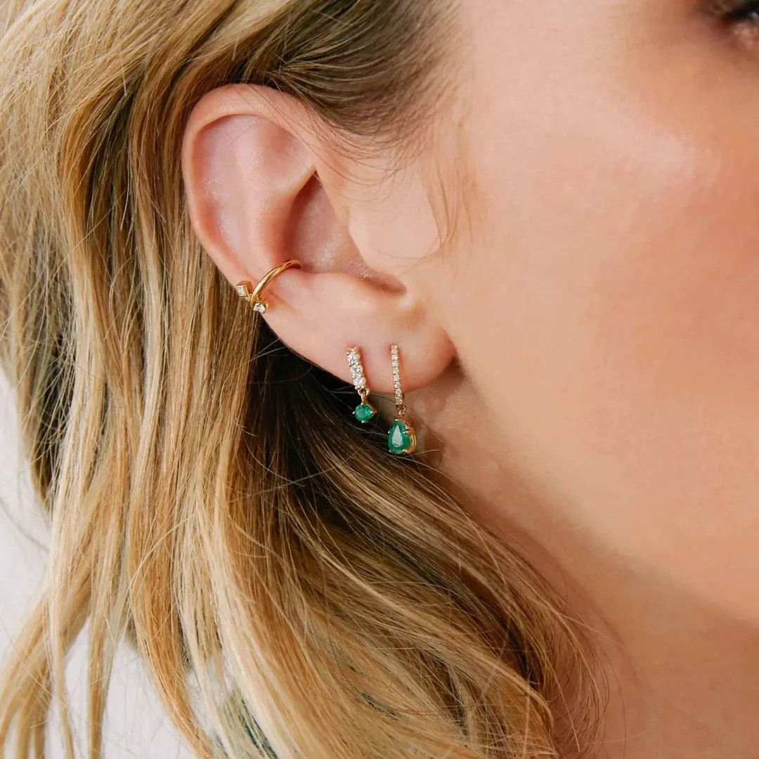 14k Pave Pear Emerald Earrings