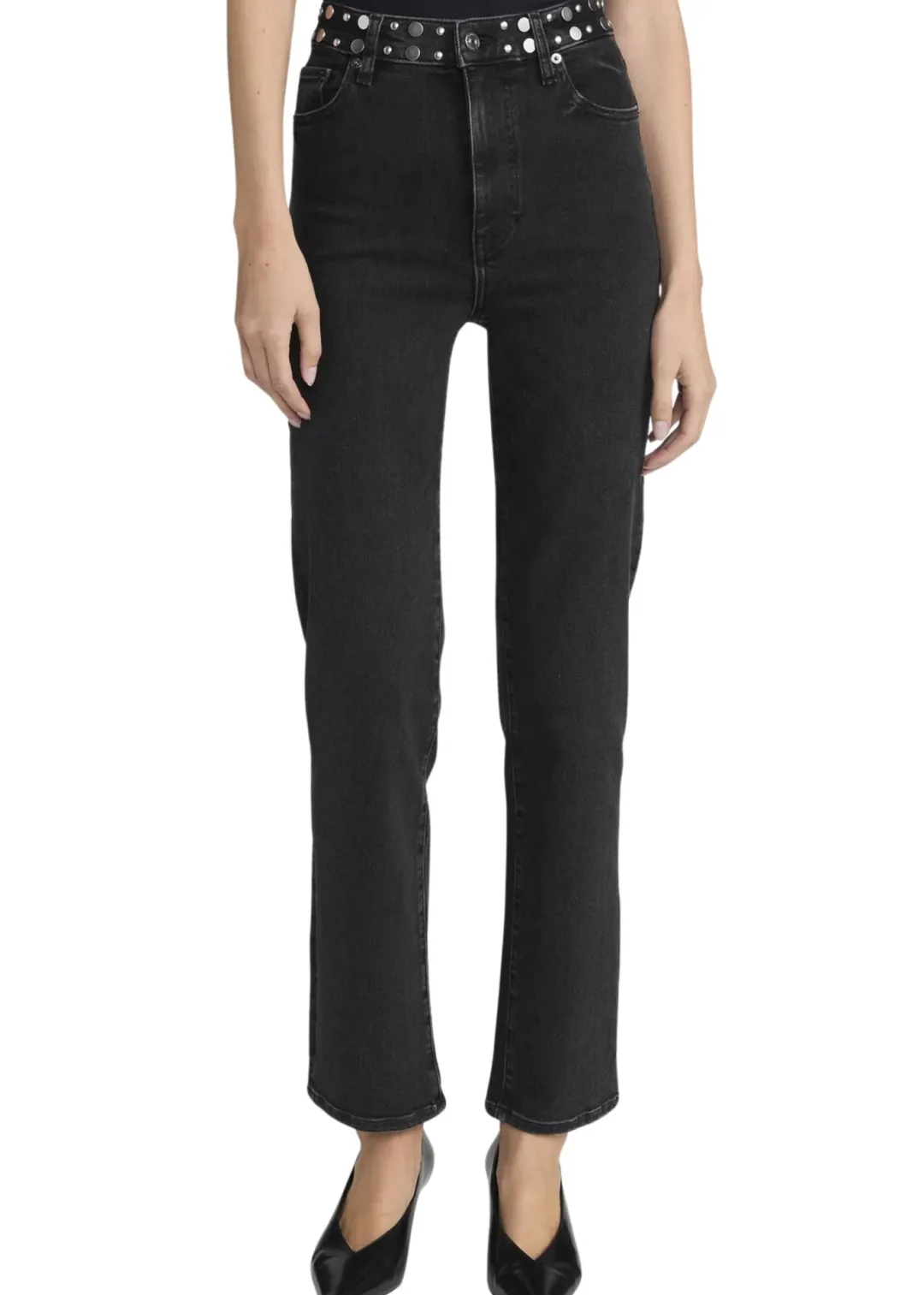 Le Sleek Straight Studded Jeans