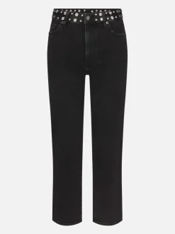 Le Sleek Straight Studded Jeans
