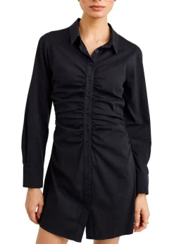 Long Sleeve Shirred Shirt Dress