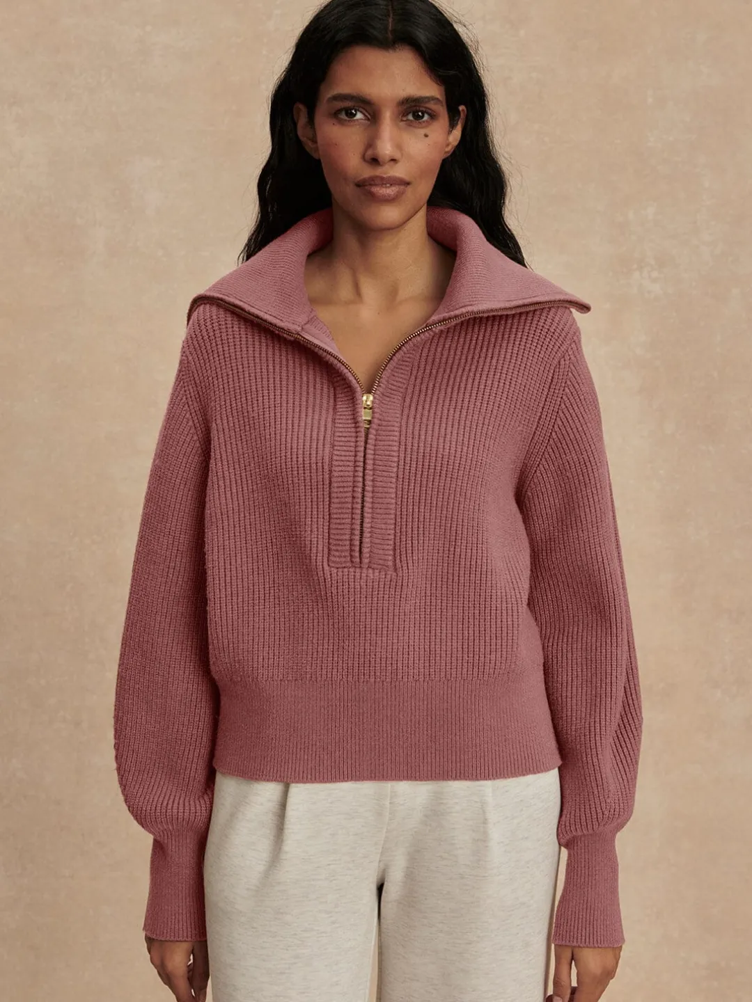 Maura Half Zip Rib Knit