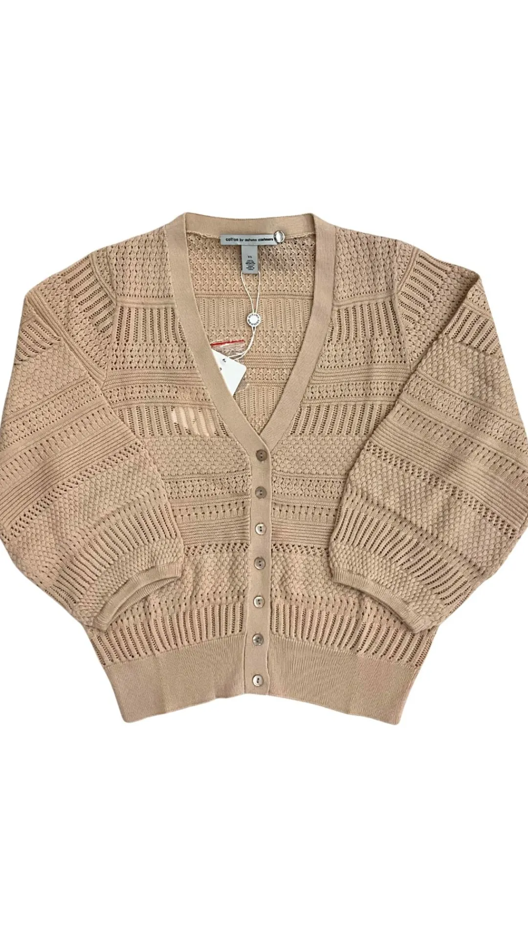 Pointelle 3/4 Puff Sleeve Cardigan