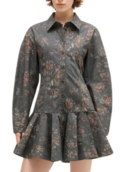 Printed Cotton Buttoned Mini Dress