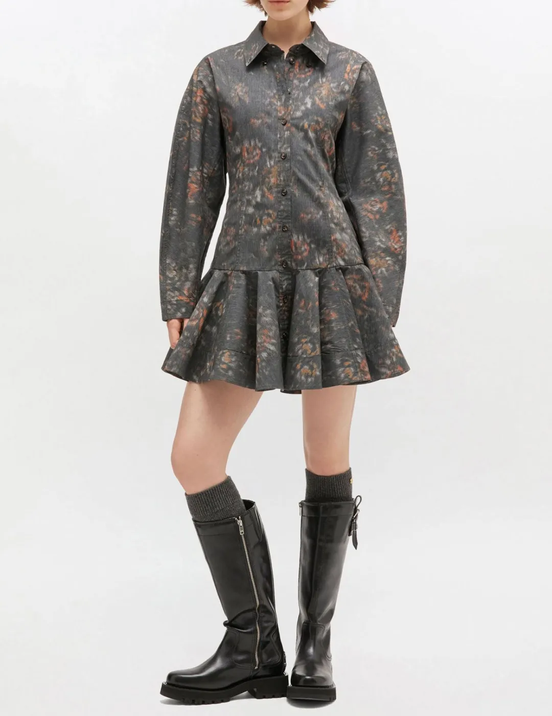 Printed Cotton Buttoned Mini Dress