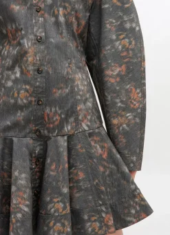 Printed Cotton Buttoned Mini Dress