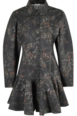 Printed Cotton Buttoned Mini Dress