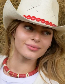 Red With Bone Beads Puka Necklace