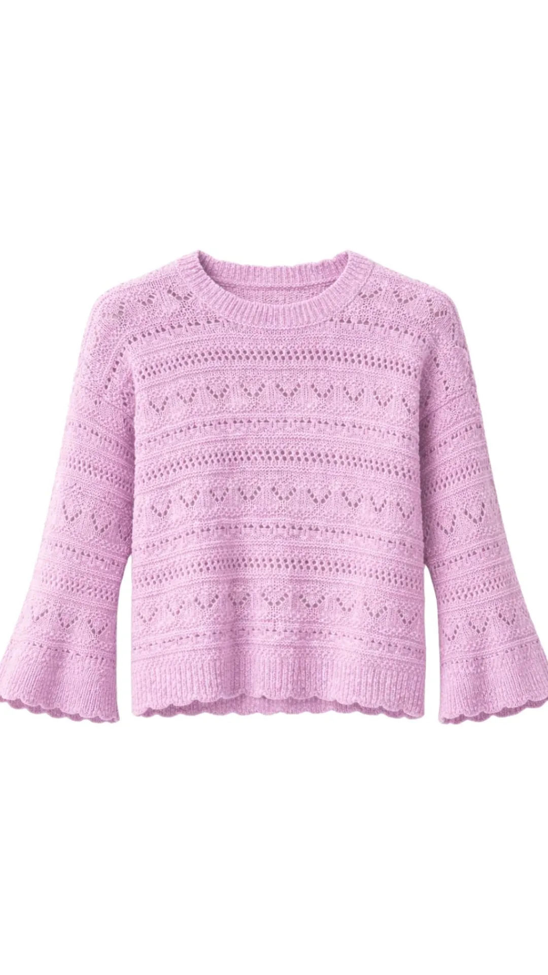 Scallop Edge Bell Sleeve Crew