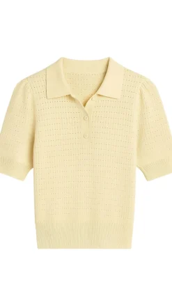 Solid Pointelle Puff Sleeve Polo