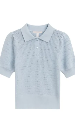 Solid Pointelle Puff Sleeve Polo
