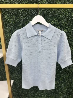 Solid Pointelle Puff Sleeve Polo
