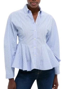Stripe Cotton Peplum Shirt